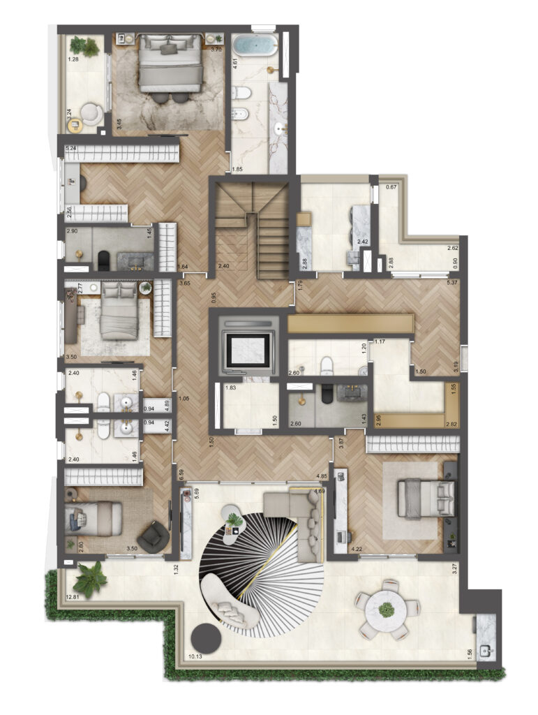 Planta Do Soleil By Boca Do Lobo: Planta Duplex De 487,62 M², Pavimento Inferior. Sugestão De Decoração.